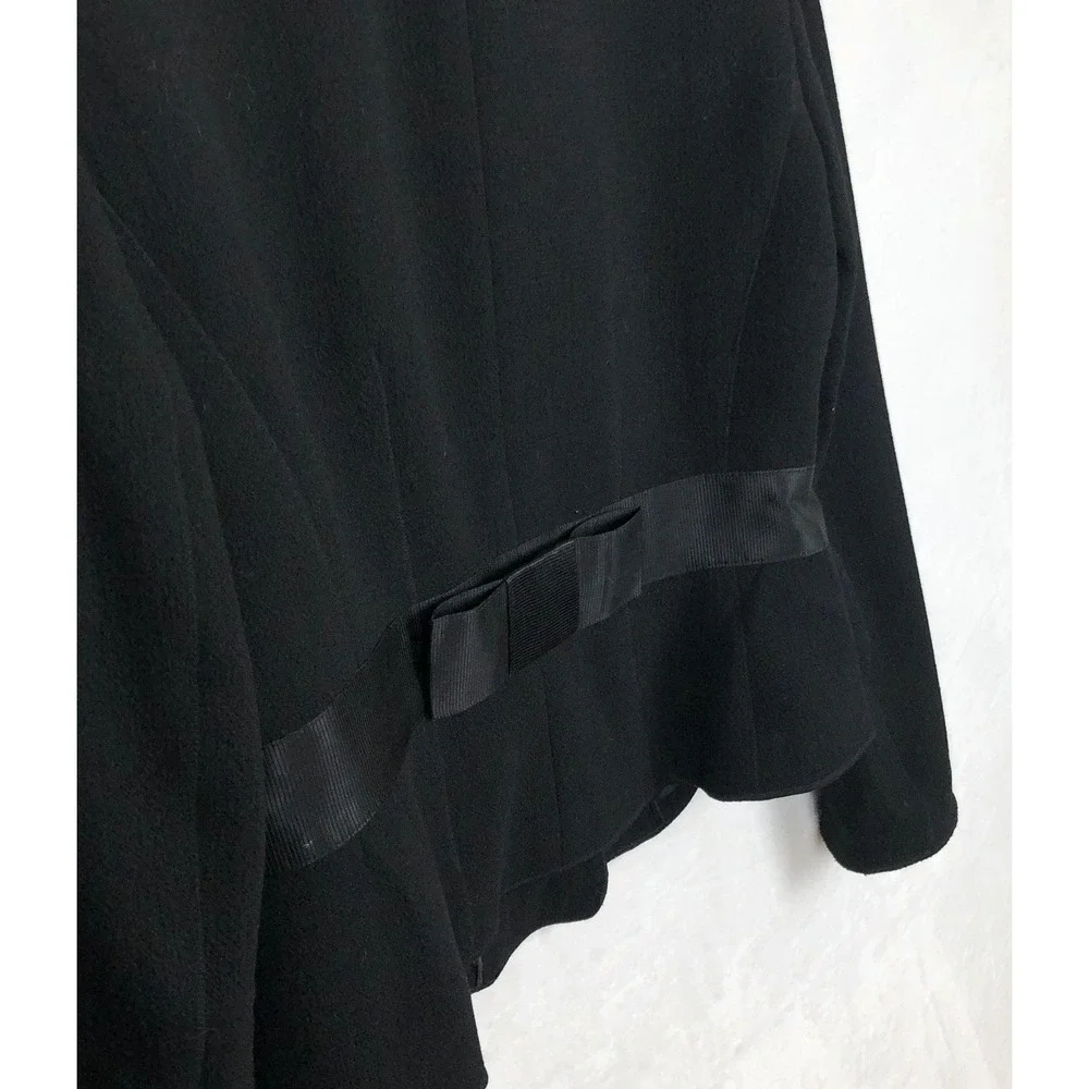 ANN TAYLOR 100% Wool Grosgrain Ribbon Waist Snap Front Jacket Sz 4P Bow Back